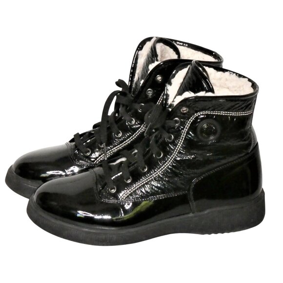 Olang Sound Women's Black Short Lace up Patent Leather Boots Size 40 - Picture 1 of 13